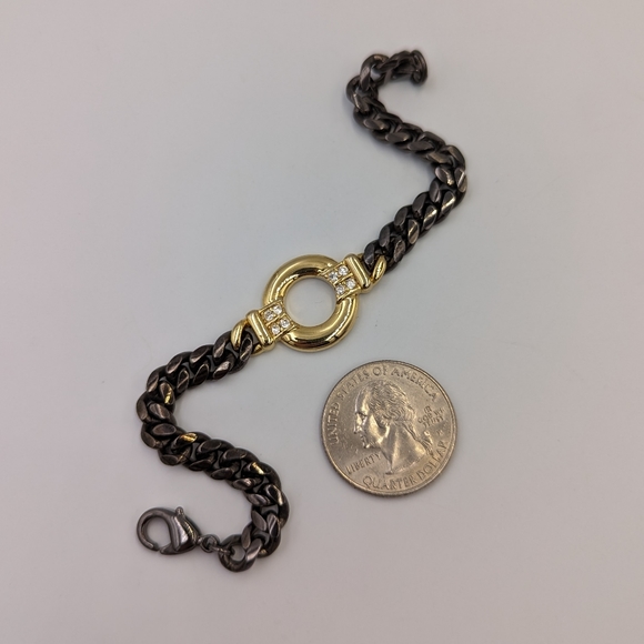 Liz Claiborne International Cuban links Two Tone Cubic Zirconia Bracelet - Picture 7 of 8